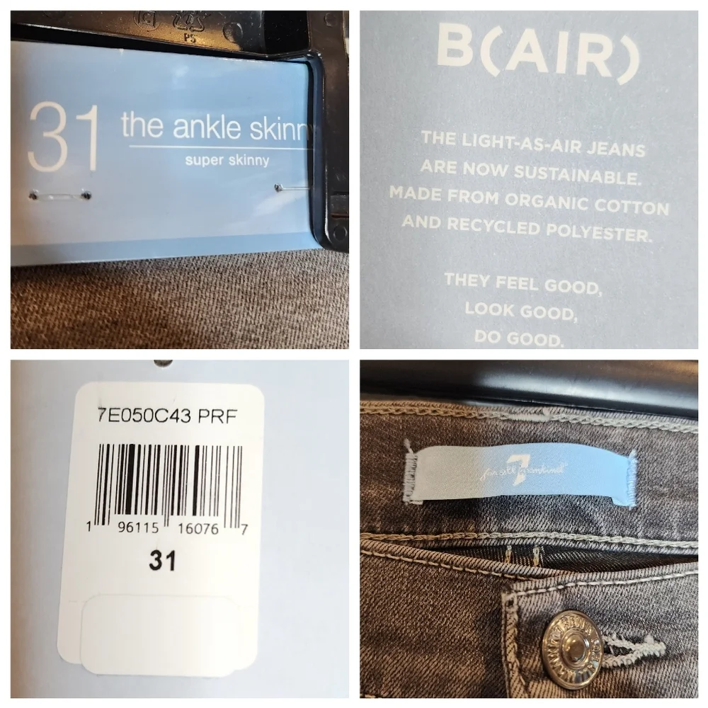 NWT 7 For All‎ Mankind B(air) Denim Grey Ankle Skinny Jeans Women's Size 31 (12)